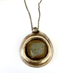 Silverware and stone Pendant Necklace